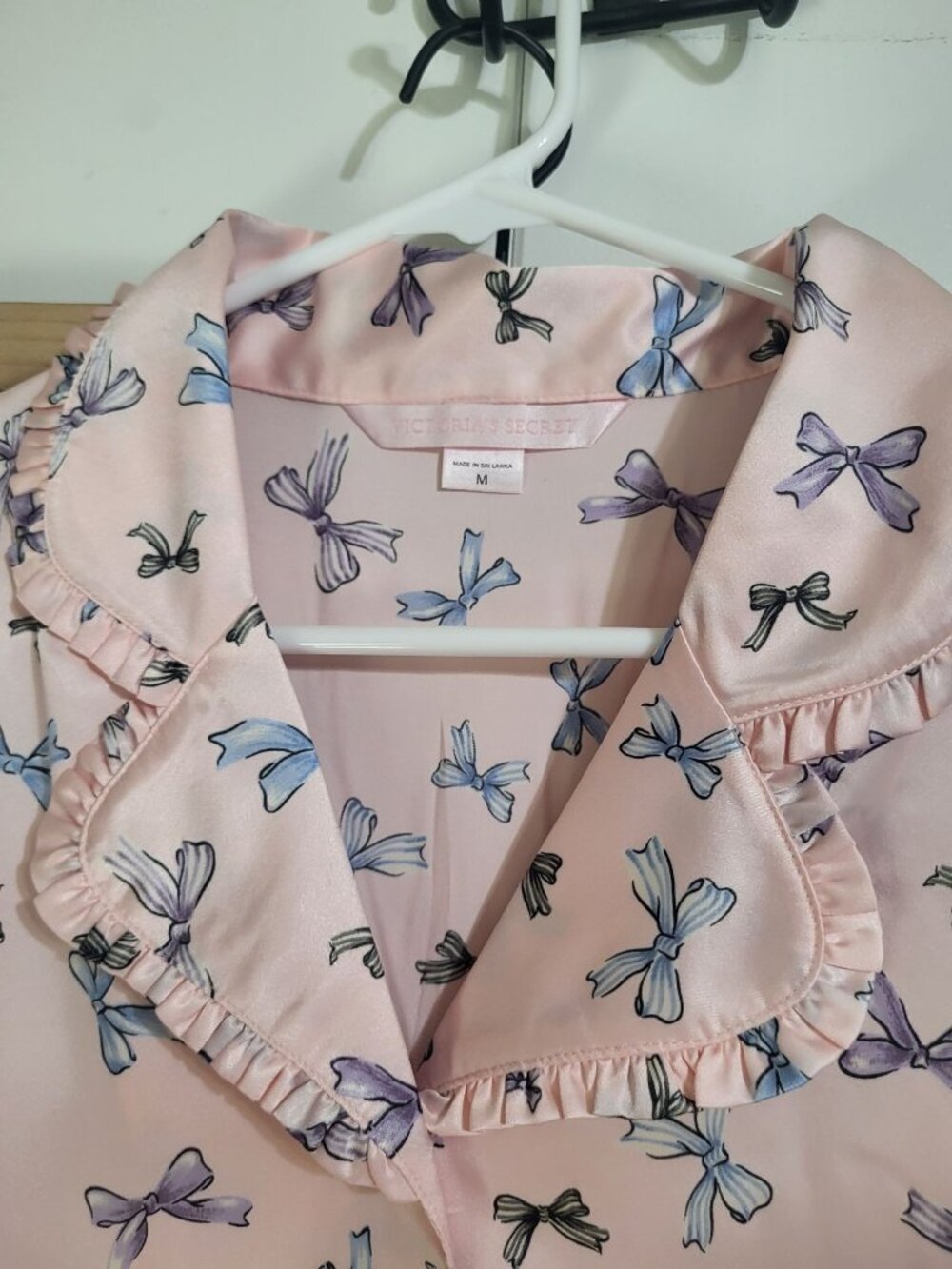 Victoria's Secret M Vintage y2k Satin Pajama Set Pink Bows Ruffles Girly Feminin - Picture 3 of 8